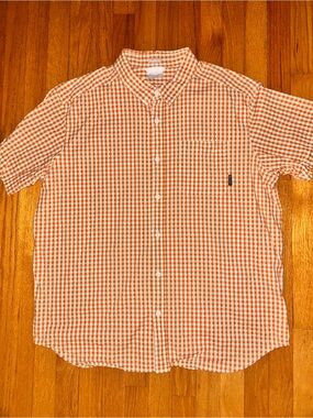 Columbia Orange and White Gingham Short Sleeve Button-Down Shirt
